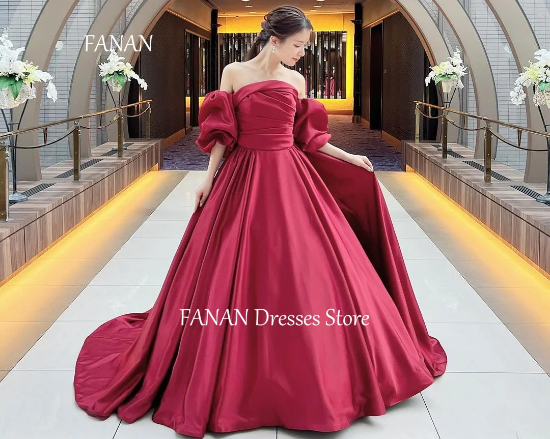 FANAN Strapless Fashion Vintage Evening Party Dresses ウェディングドレスです A-Line Japan Satin Red Women Formal Gowns Event Prom Gowns