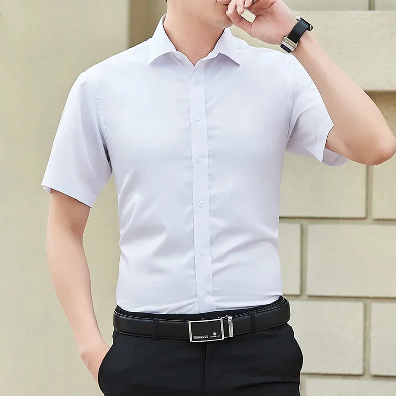 Summer New Black White Blue Men\'s Slim Short Sleeve Shirt Business Classic Casual  Shirt Work Clothes Male Brand Large Size 5XL