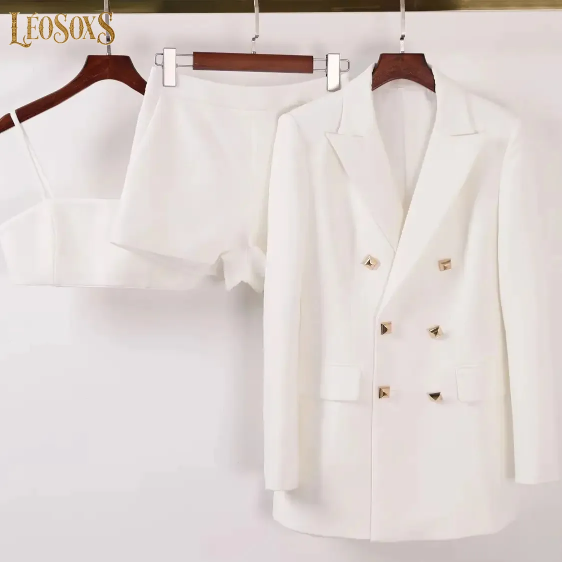 LEOSOXSSpring And Autumn New High Quality Temperament Commuting Fashion Professional Women's Long Sleeve Suit Strap Shorts 3-Pie