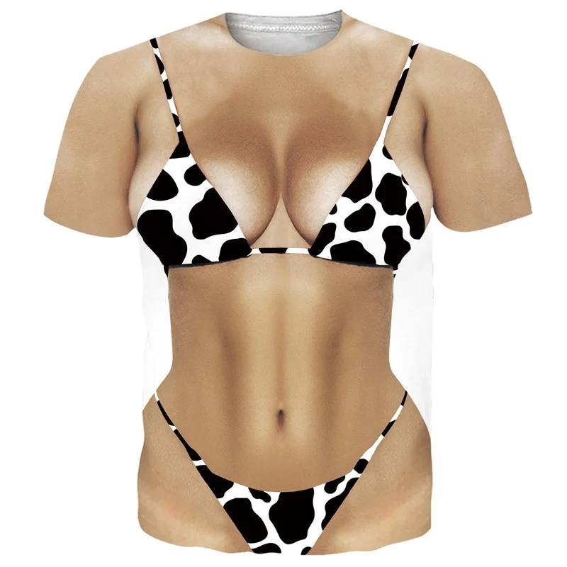 Funny Bikini Muscle 3D Print T-Shirts Men Women Fashion O-Neck Short Sleeve T Shirt Oversized Tees Harajuku Tops Man Clothing