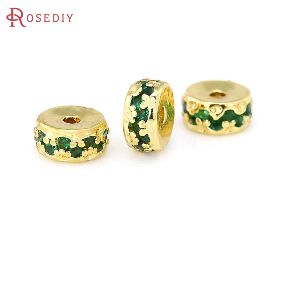 18K Gold Color Brass and Zircon Wheel Spacer Beads Bracelets Beads High Quality Jewelry Diy Accessories Making Materials