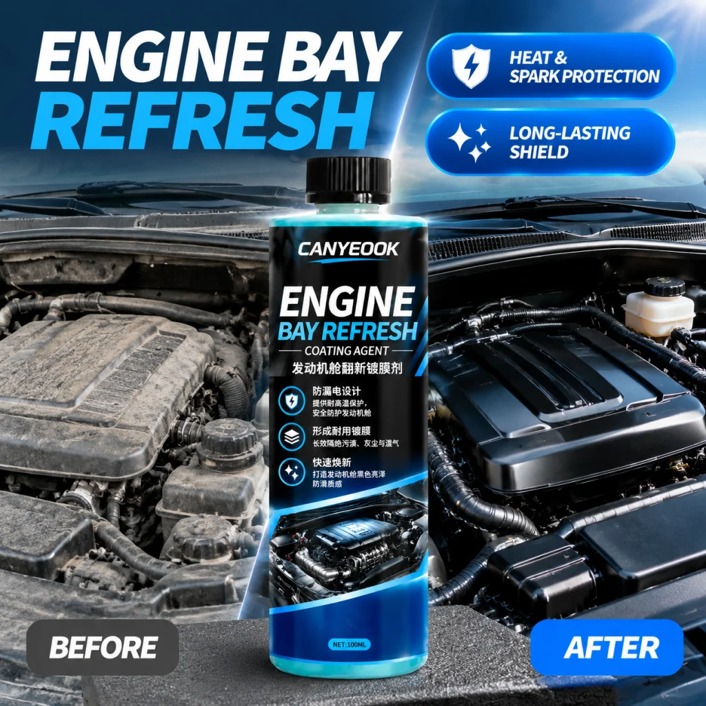 CANYEOOK Engine Bay Coating Spray 100ml Heat-Resistant Anti-Leakage Renews Black Shine for Car Motorcycle RV Truck
