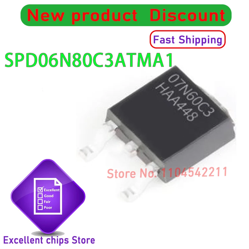 

10 шт./лот, новый оригинальный чип 06N80C3 SPD06N80C3 SPD06N80C3ATMA1 IC TO252-3