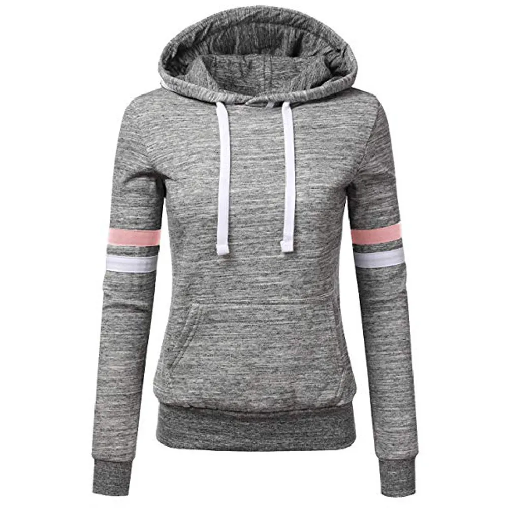 Sweatshirt Coat Long Sleeves Pocket Drawstring Colorblock Hooded Keep Warm Breathable PLus Size Lady Spring Coat Female Clothes