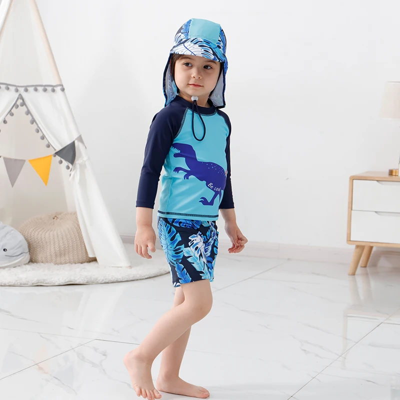 2-16 Y Children's Swimsuit Blue Dinosaur One Piece Set With Swimwear Cap Boys Swimming Suit Kid 2022 New Baby Beachwear Summer велошлем alpina 2022 comox dove blue grey matt женский a9751 84