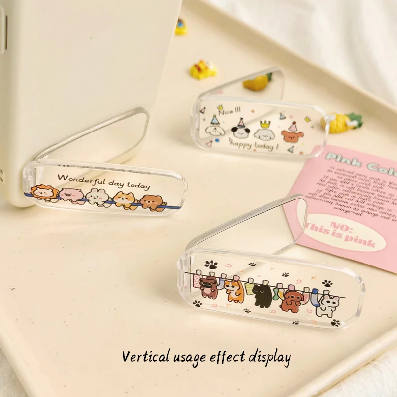 Cute Cartoon Cat & Dog Stick-On Makeup Mirror Phone Holder - Dual-Position Foldable Stand, Mobile Phone Accessories