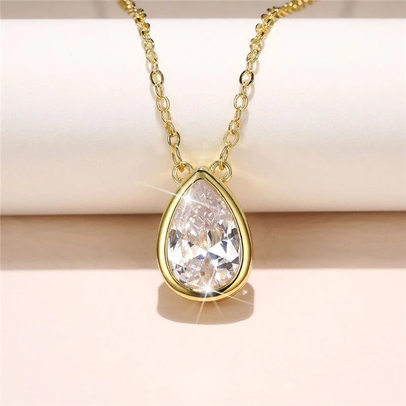 

Abestecom 2.5 ct Pear Moissanite Simple Necklace Waterdrop Set Single Stone Pendant Necklace Lobster Clasp Exquisite Fine Gifts