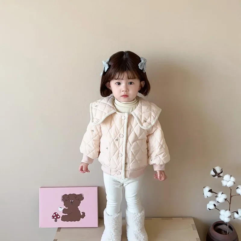 2024 New Cotton Coat for Girls Thickened Warm Winter Clothes with Velvet for One Year Old Baby Winter Coat Cotton Coat