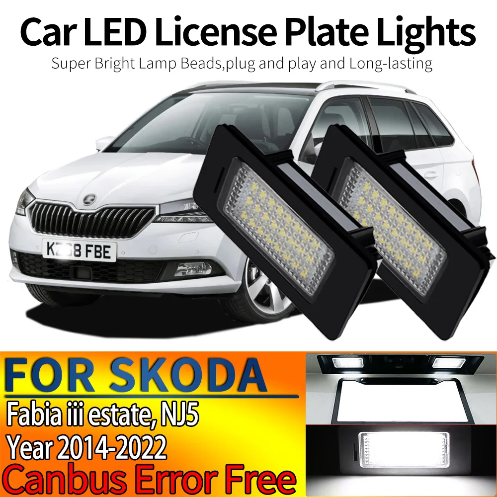 2x Canbus LED License Number Plate Light Lamp For SKODA Fabia iii estate, NJ5 2014 2015 2016 2017 2018 2019 2020 2020 2021 2022