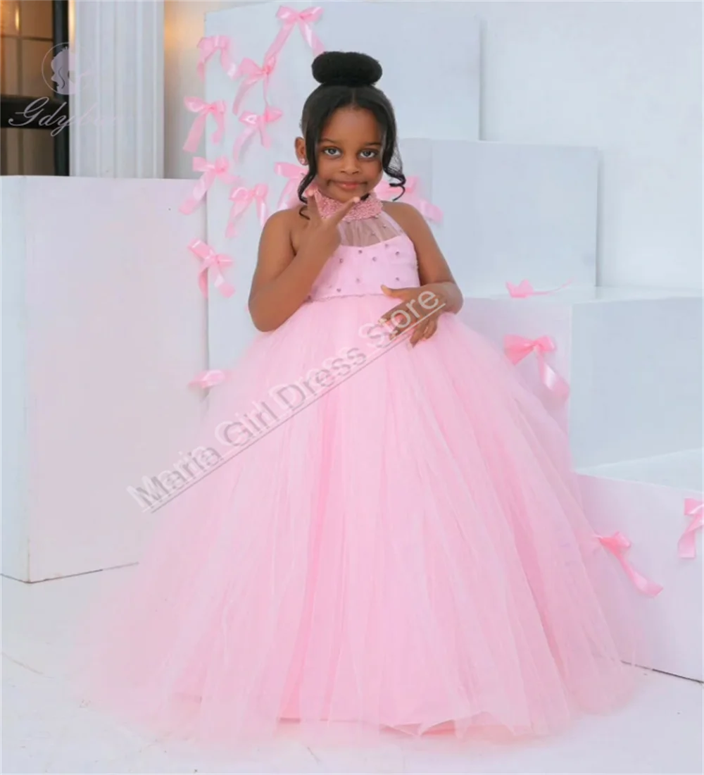 فستان بناتي بدون أكمام بدون ظهر على شكل فراشة فستان فتاة الزهور الجميل وردي مناسب لحفلات الزفاف وأعياد الميلاد والعشاء