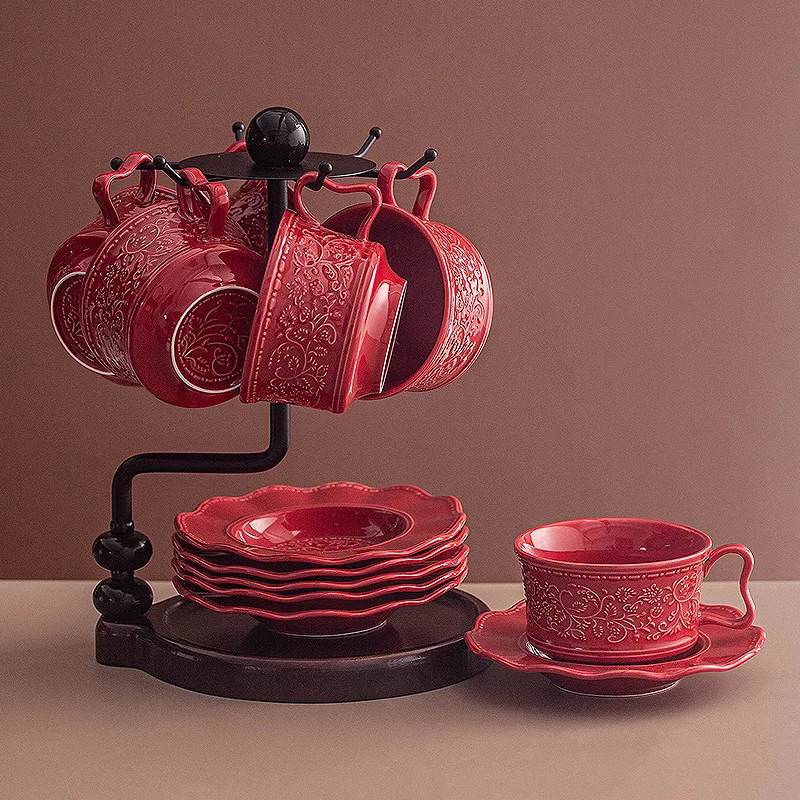 Retro festive coffee cup and saucer set, advanced sense, exquisite ceramic drinking cup, creative afternoon tea, flower tea, tea