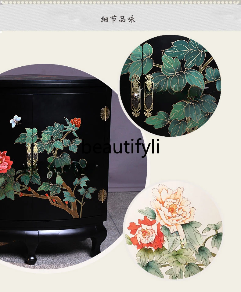 New Chinese classical hand-painted flower and bird horn cabinet study storage cabinet