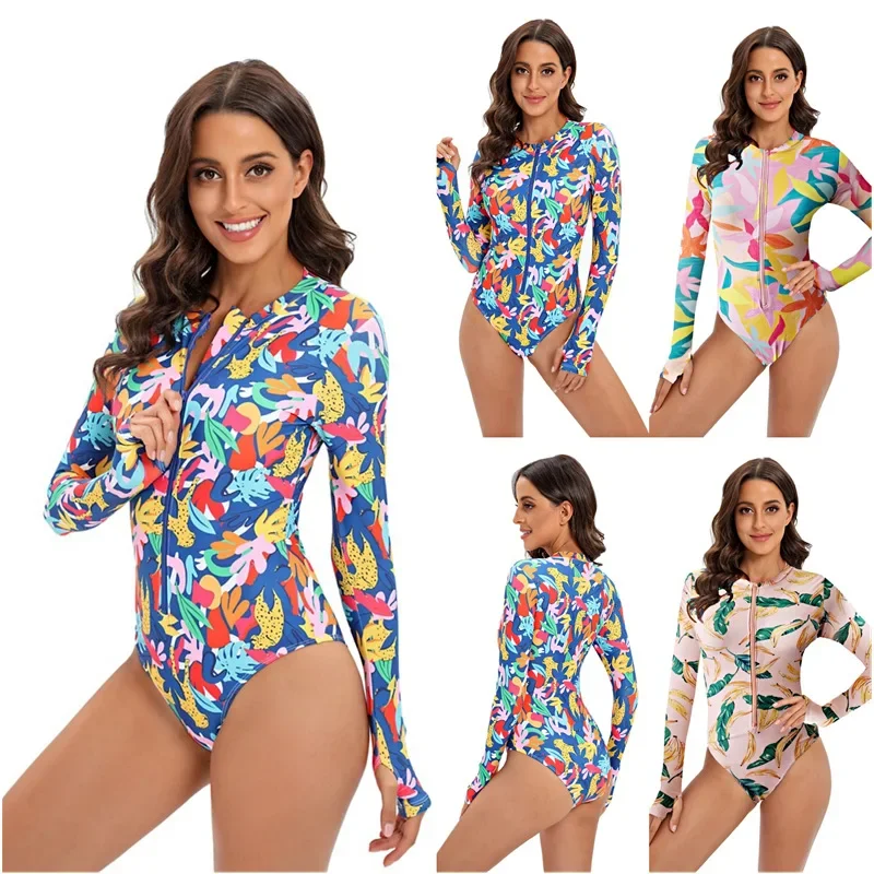 

New One-Piece Swimsuit Closed Long Sleeve Swimwear For Sports Surfing Bodysuit Women Swimming Bathing Suit Beachwear Pool Bather