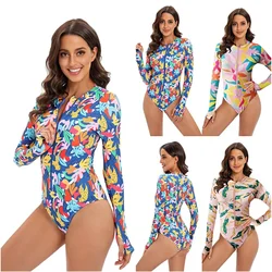 Bañador de una pieza para mujer, traje de baño cerrado de manga larga para deportes de surf, ropa de playa, piscina, novedad