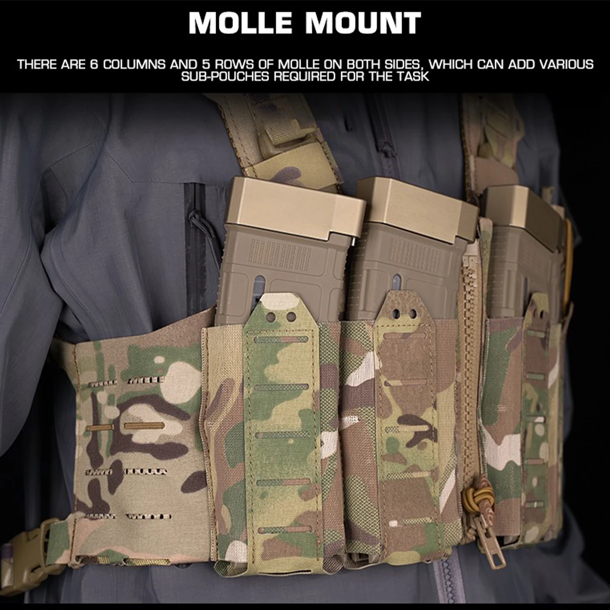 Lightweight SF Tactical Chest Mount Molle Mount Zipper Connection Fixed Hunting Clothing Accessories for Outdoor Airgun Shooting