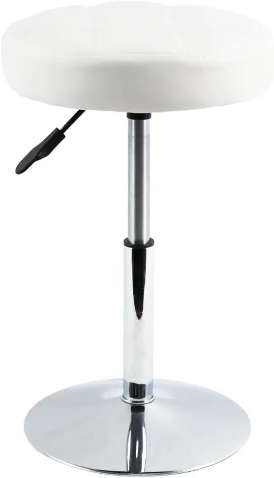 Adjustable Swivel Barstool, White, PU Leather, 32cm Diameter, 220lbs Maximum Load