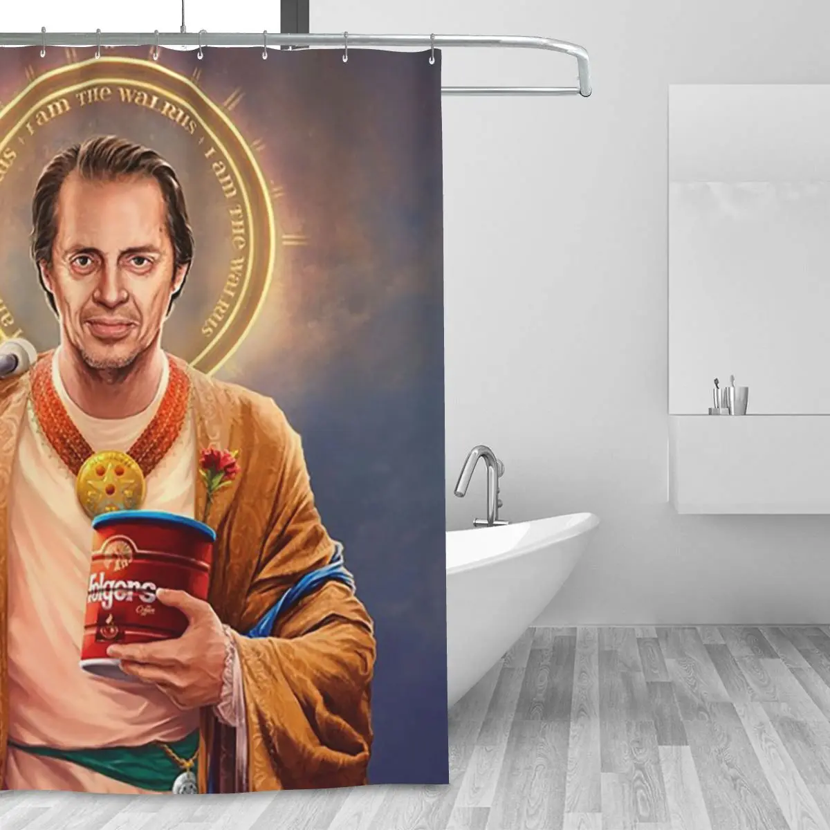 Saint Steve Of Buscemi, Steve Buscemi Original Religious Painting Shower Curtain Bathroom Waterproof Bath Curtains with Hooks