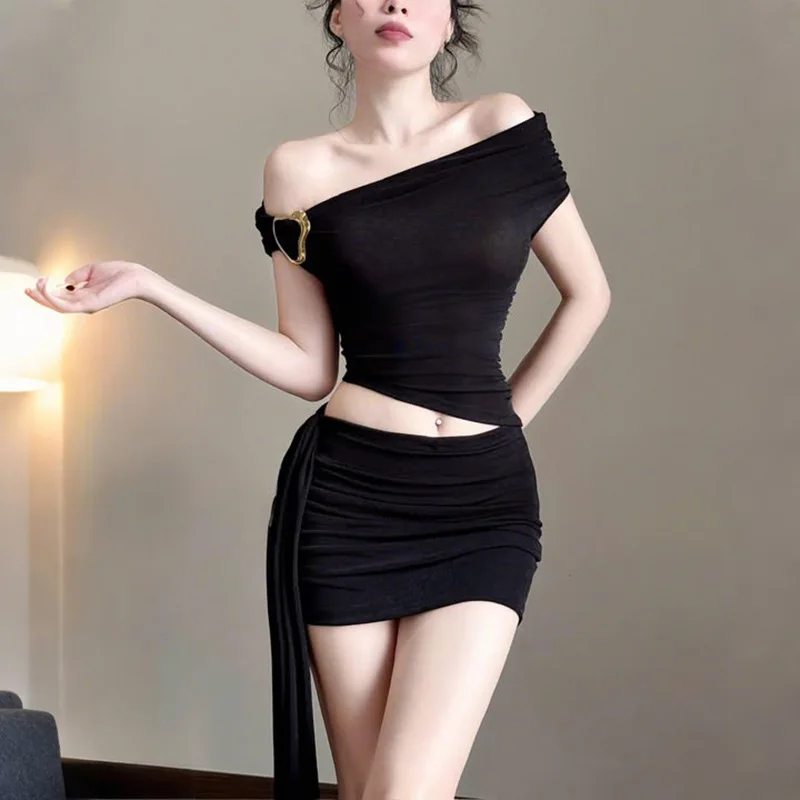 

Новый летний облегающий универсальный топ без рукавов на одно плечо + юбка с запахом для женщин