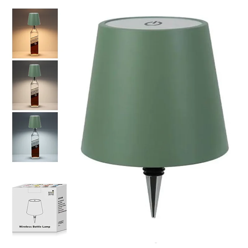 NONE Kabellose Flaschen-Tischlampe, Touch-Steuerung in 3 Farben und stufenlos dimmbare Nachtlampe für Bar, Weinflaschen, Dekor, Schreibtischbeleuchtung 9