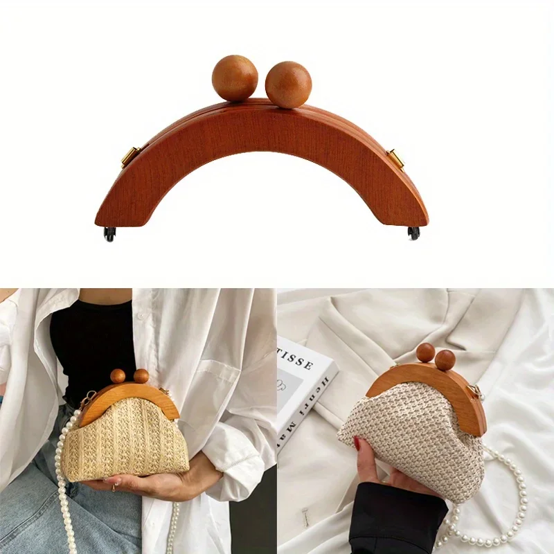 1PC/2PCS 6*14cm Arched Wallet Handle with Wooden Beads Semi-circular Matching Lock Retro Bag DITY Interchangeable Handle Frame