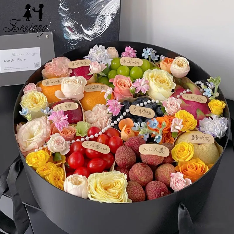 Transparent round Window Fruit Flower Gift Box DIY Packaging Creative Design Short Sleeve Women's T-shirt Summer Fashion