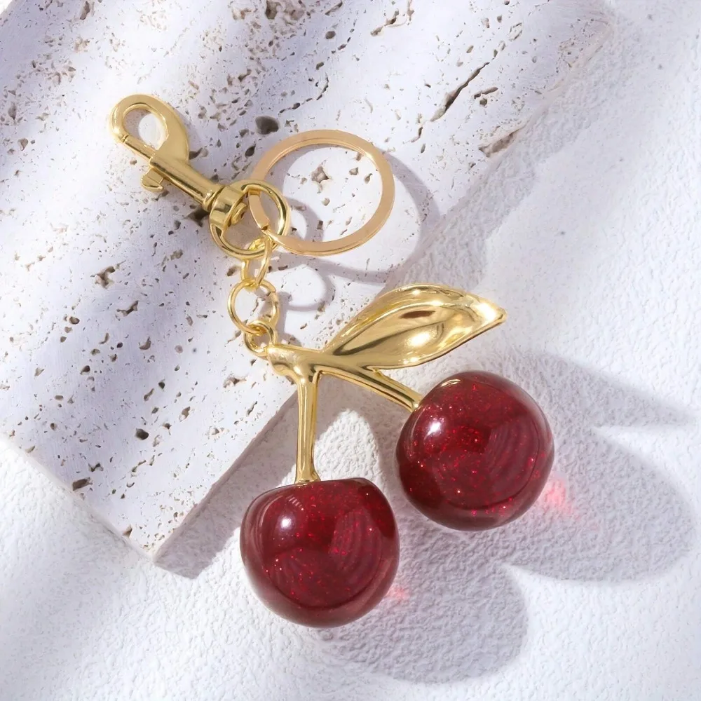 Mode Köstliche Rote Kirsche Schlüsselbund Sommer Früchte Kirschen Anhänger Schlüsselring Für Frauen Männer Schmuck Tasche Schlüssel Zubehör Geschenk