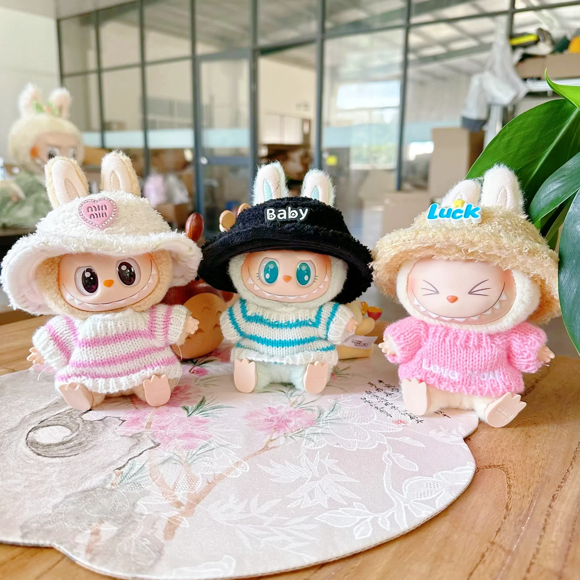 17cm Labubu V1 V2 Doll Clothing Cute Fashion Sweater Clothing Accessories Party Striped Sweater Hat Cup Toy Cute Surprise Gift