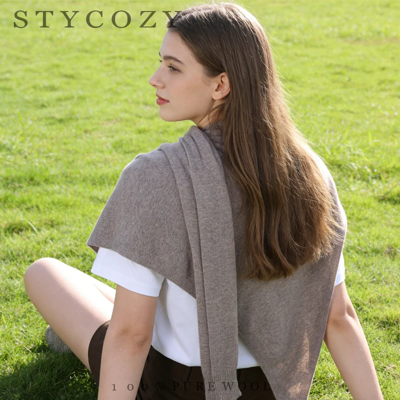 100% Wool Shawl For Women, Paired With Warm Air Conditioning Sweater For Neck Protection Irregular Cape Autumn Knitted Scarf