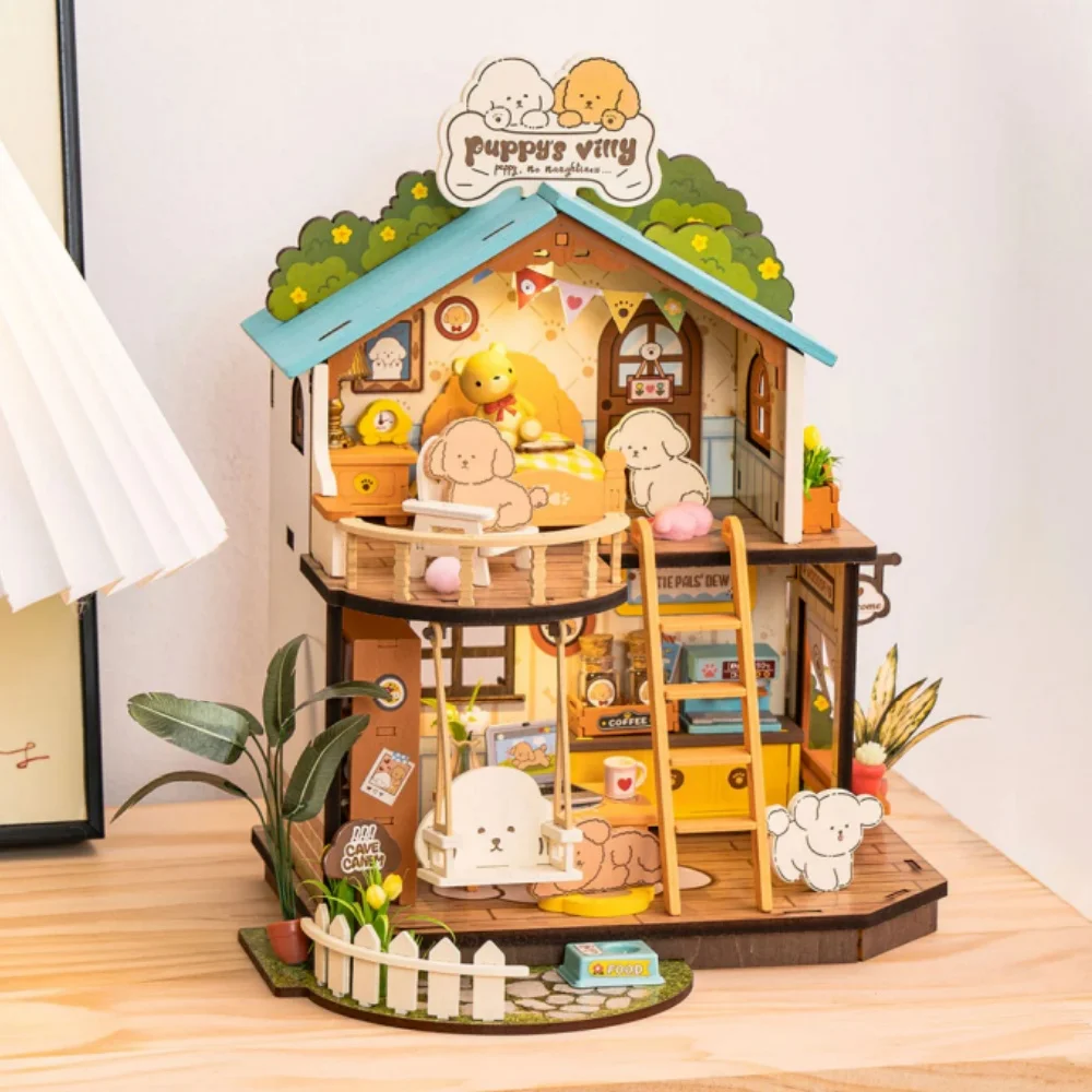 Robotime Rolife DIY Miniature Dollhouse Kit Rolife Puppy's Cozy Villa Amazing Gift for Children DIY Miniature House for Adult