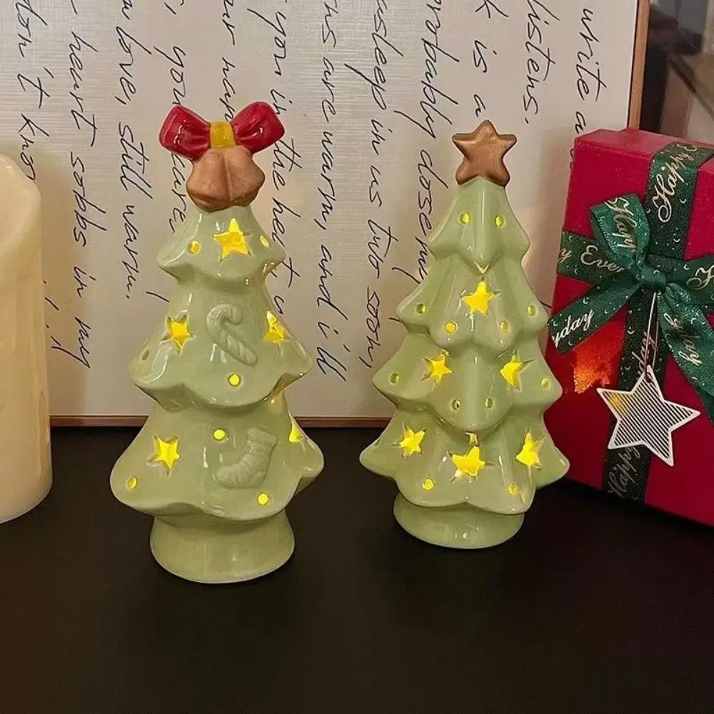 

Stars Christmas Tree Figurine Bell Translucent Christmas Tree Night Lamp Ceramic Flameless Christmas Tree Ornaments