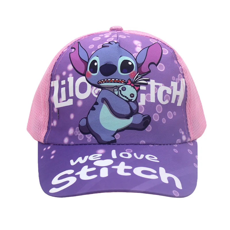 Disney Baseball Cap Cute Stitch Boys Girls Kids Sun Protection Adjustable Kawaii New Student Grid Caps Friend Birthday Gifts