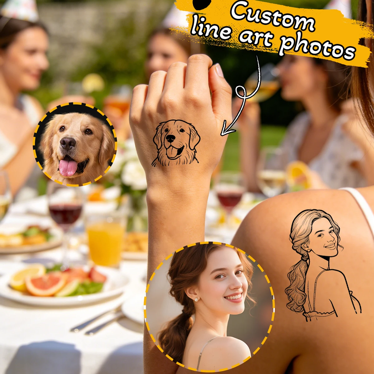Autocollants de tatouage temporaire personnalisés avec photo, motif de portrait de dessin animé personnalisé pour la remise des diplômes, décoration corporelle amusante pour célébrations