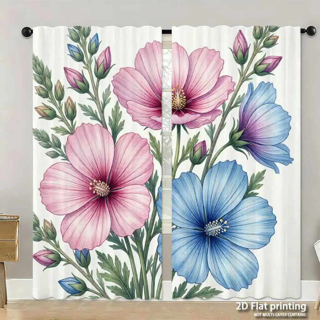 Luxurious Botanical Floral Peony Curtain Watercolor Print Window Treatment for Modern Living Room Bedroom Decor