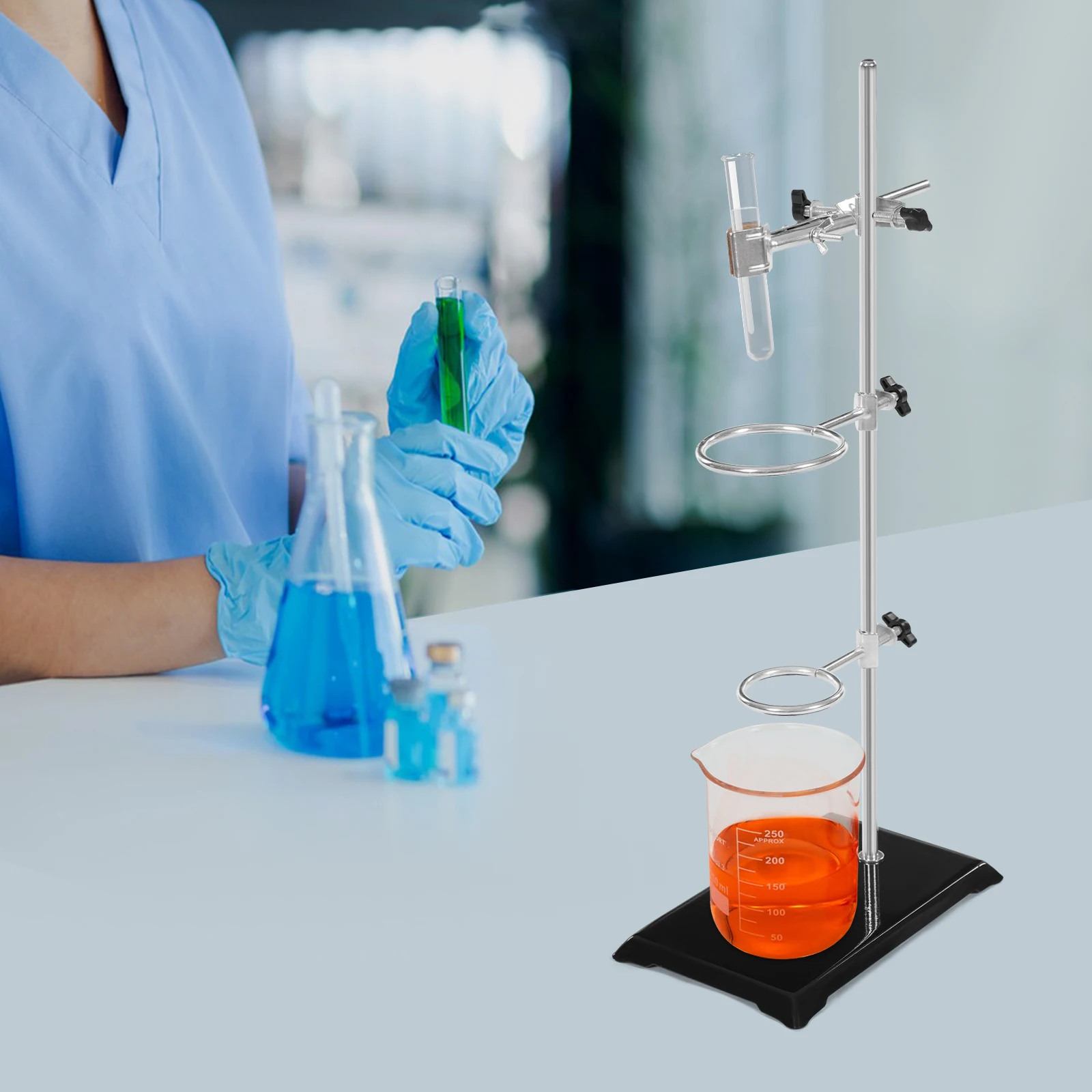 Набор лабораторных подставок. Железная опорная подставка с двумя кольцами для экспериментов по химической физике и школьной лаборатории.