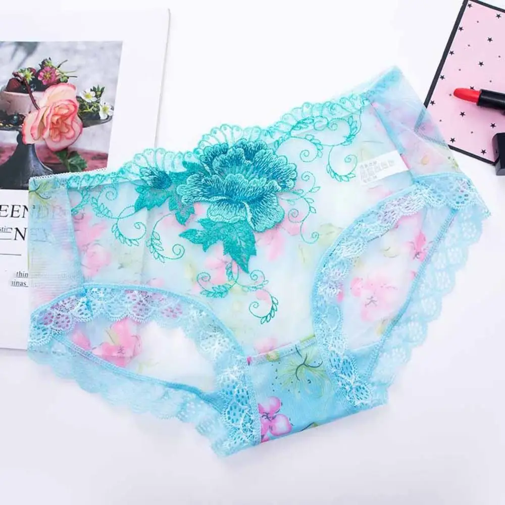 4 pçs lingerie malha renda flor cuecas plus size meados de cintura rendas sem costura cuecas transparentes para presentes femininos