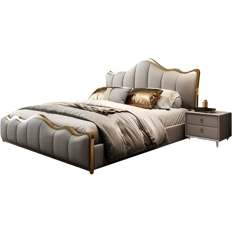 

High-end, modern, light luxury, leather bed, simple, retro, soft bag, atmospheric