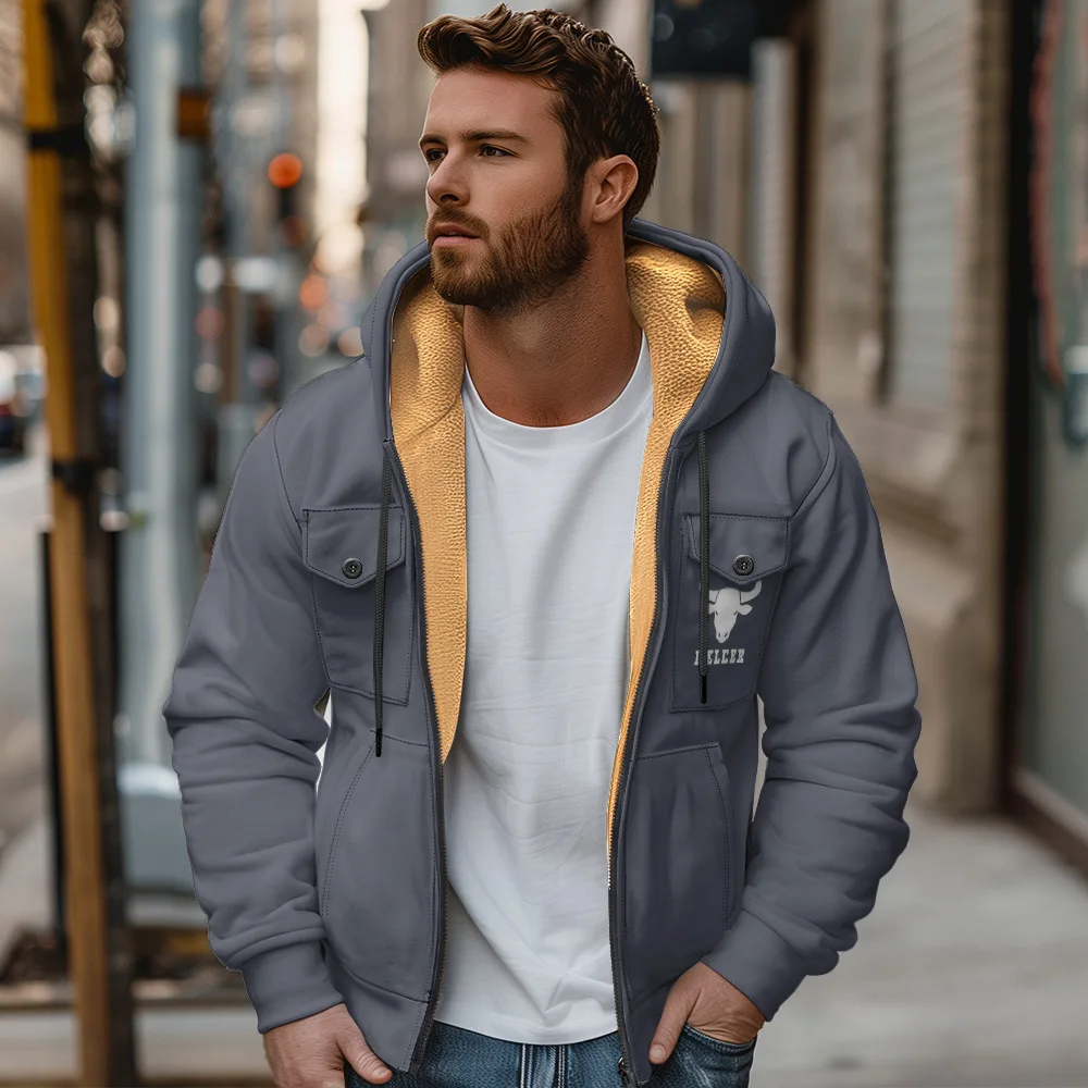 

New Men's Cotton Jaet 3D Printed Pattern Casual Workwear Autumn Winter Outerwear Comfortable Fit Hooded Coat