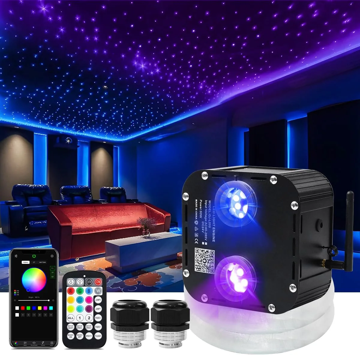 50W Dual Color Twinkle Fiber Optic Light Engine High Brightness Fiber Optic Light Source RGBW Light Generator For Star Ceiling
