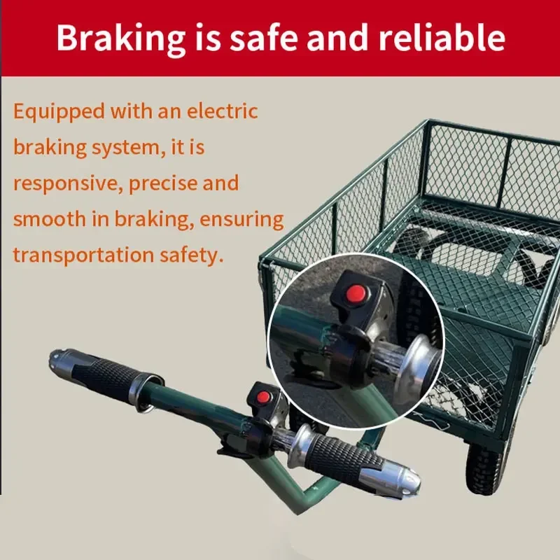 عربة عربة حديقة ذات 4 عجلات شديدة التحمل مخصصة، عربة أدوات بإطار فولاذي وسعة كبيرة للفناء والمزرعة والتخييم #3