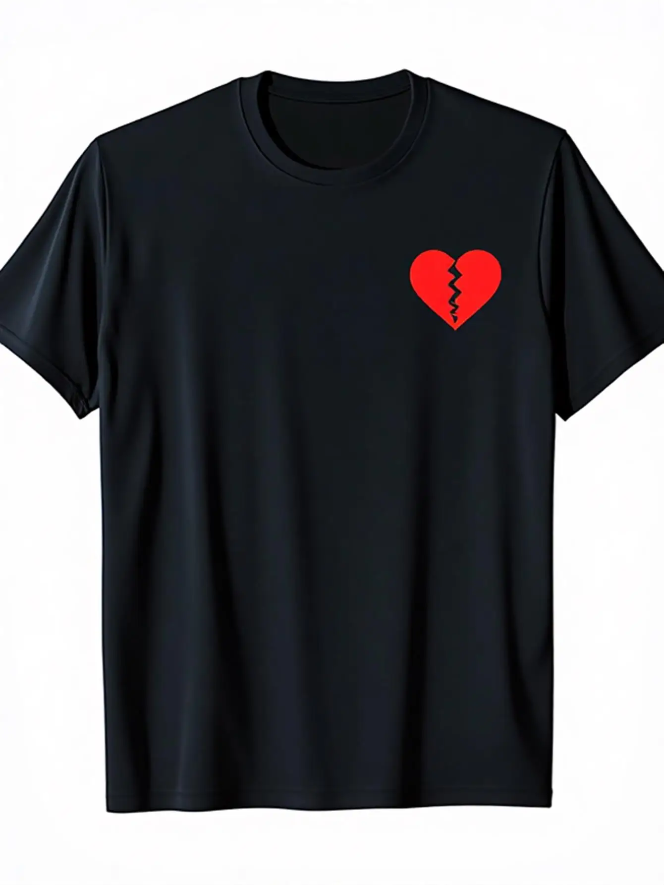 Camiseta negra para hombre con estampado de corazón roto rojo llamativo, 100% algodón, cuello redondo informal, manga corta, corte holgado, blanco con estampado rojo, adecuada para uso diario y regalo del día de San Valentín, lavable a máquina, camisa de declaración emocional