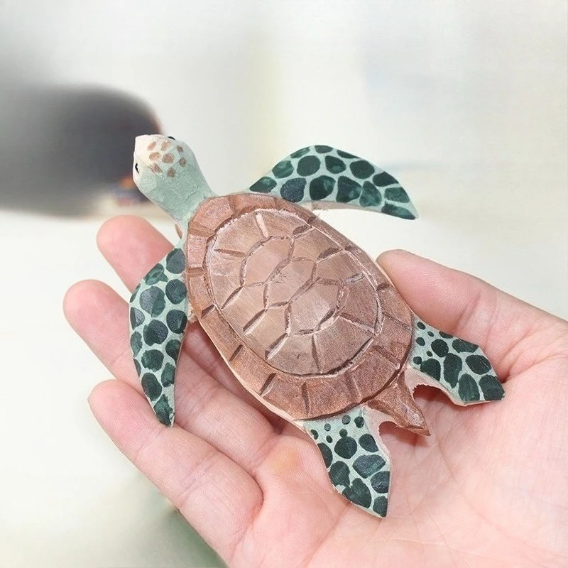 Handmade wooden sea turtle figurine animal statue Desktop Sculpture Ornament home decor Christmas Gift