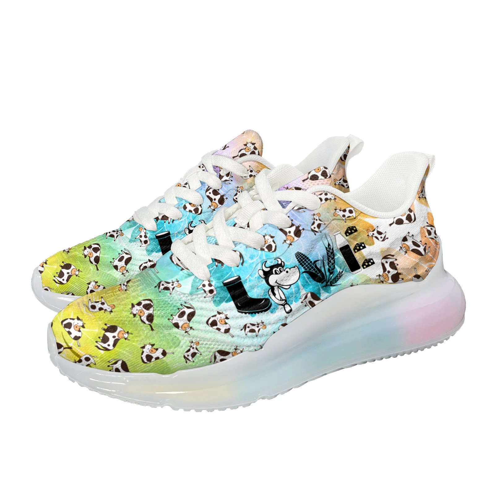 

INSTANTARTS Gradient Cow Print Light Outdoor Sports Shoes Running Sneakers Super Popular Trainers Walking Shoes Soft Thick Shoes