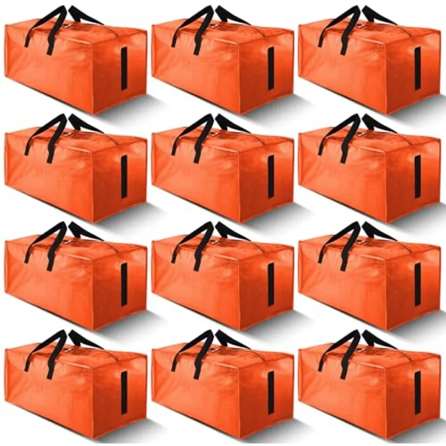 

12 Pack Large Strong Moving Bags with Zippers and Carrying Handles - Water-Resistant - Heavy Duty Storage Tote for Space Saving