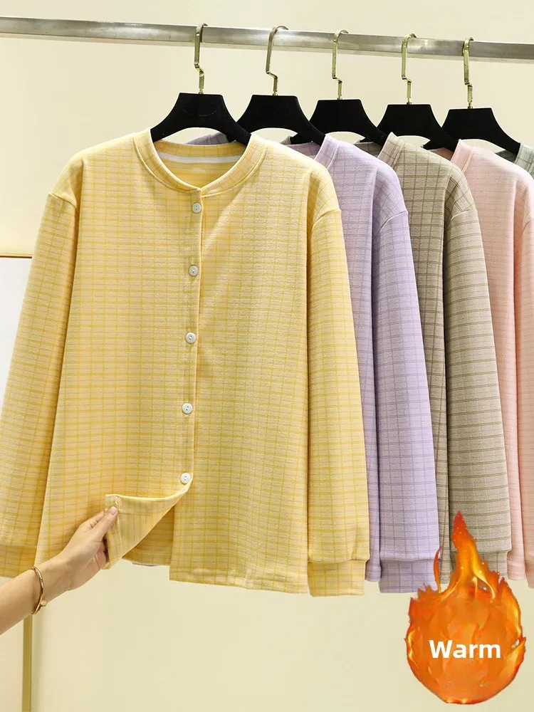 

Женский фланелевой клетчатый топ на пуговицах Thiened, свободный длинный све, круглая домашняя одежда Ne, большие размеры на подкладке Fce