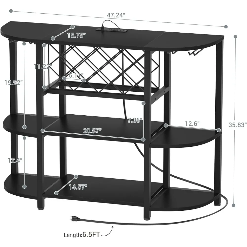 4-layer metal wine cabinet with sockets and LED lights, independent floor standing table for storing wine glasses