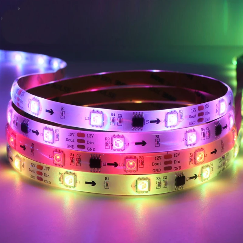 

White/Black PCB 12V 60LED/M SMD5050 RGB IC WS2818 Break-point Continuous Transmission Addressable Led Pixel Strip