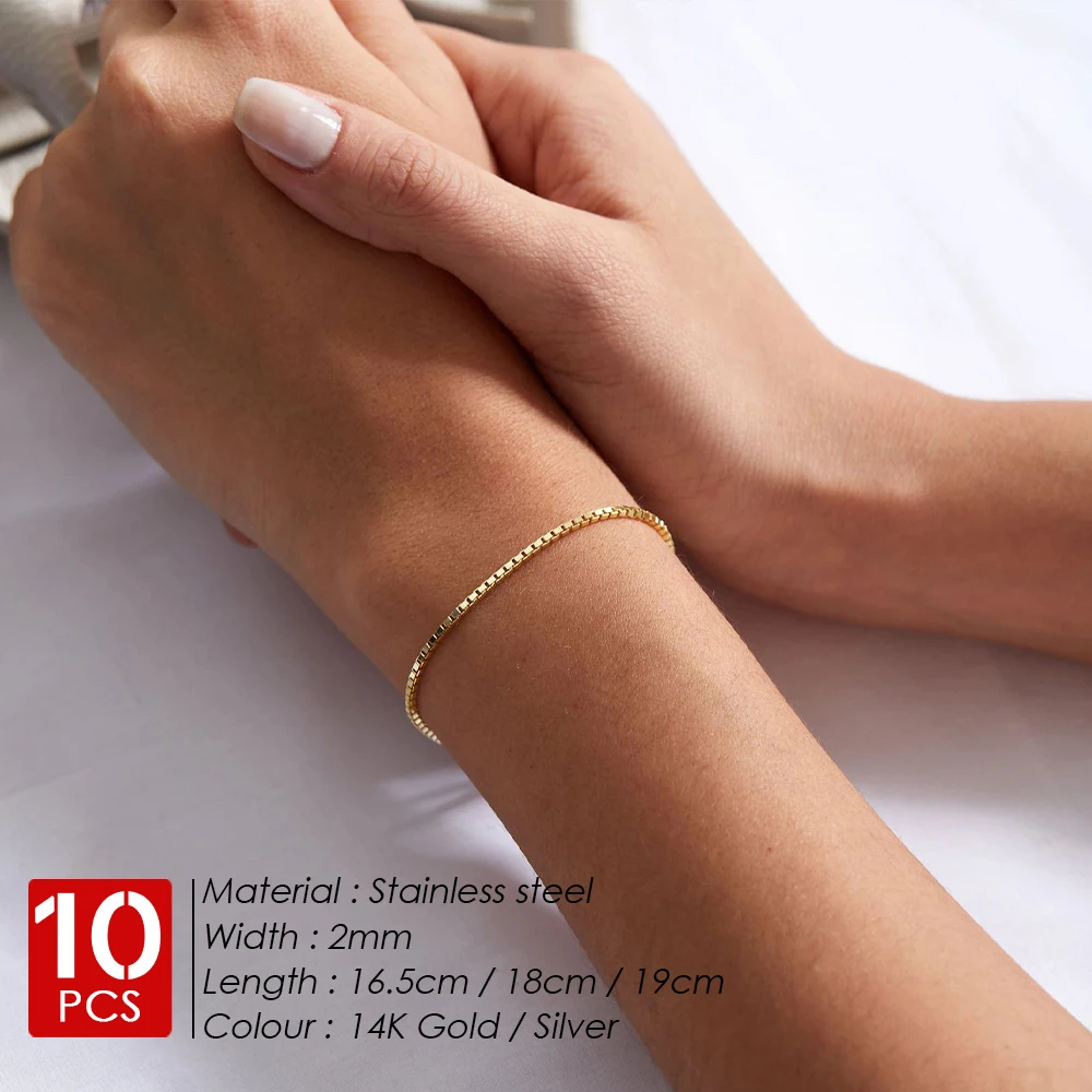 eManco 10 STKS Rvs Box Chain Armband Goud Kleur Armbanden Charm Vriendschap Armbanden voor Vrouwen Sieraden Gift Groothandel