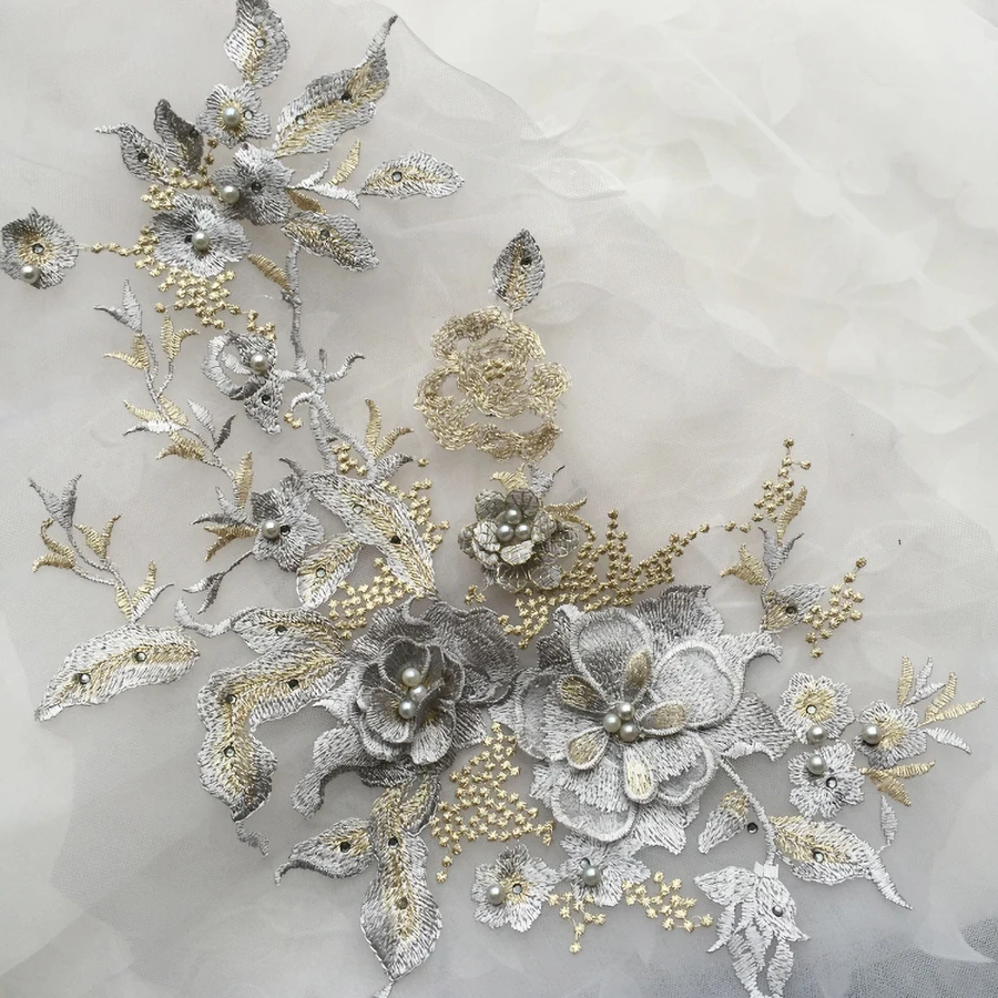 3D-gestickte Aufnäher zum Aufnähen für Kleidung, Blumen-Spitzen-Aufnäher, Hochzeit, Party, Kleid, Brautkleid, Stoffapplikationen, DIY-Reparatur – Detail 9