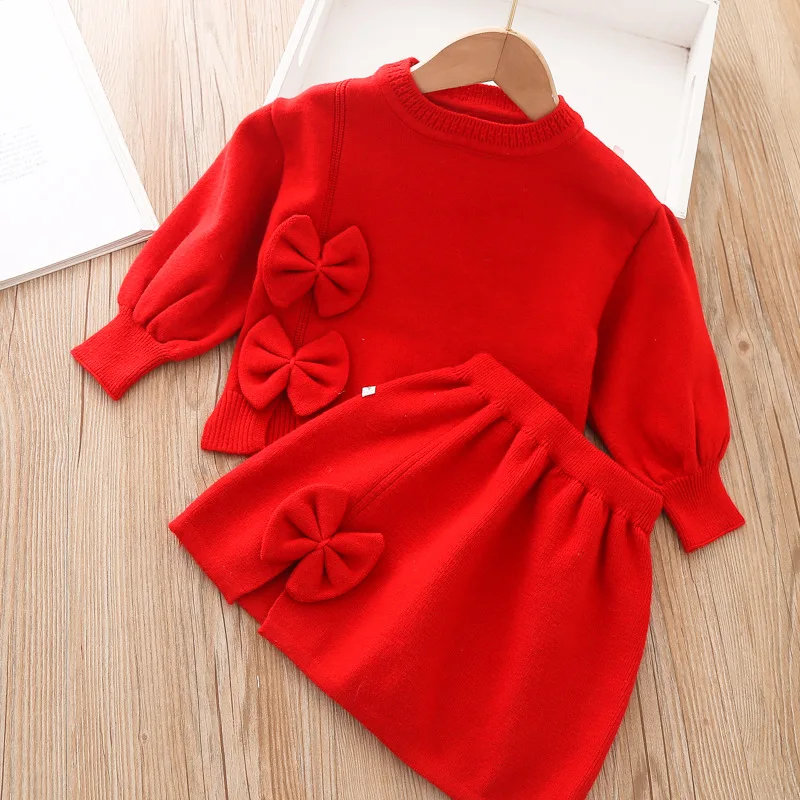 

Spring fall Baby Girls' Clothes Outfits Sets bow Flat Needle Knitted Spiral knit suit for Baby Clothing New Year's Birthday Sets