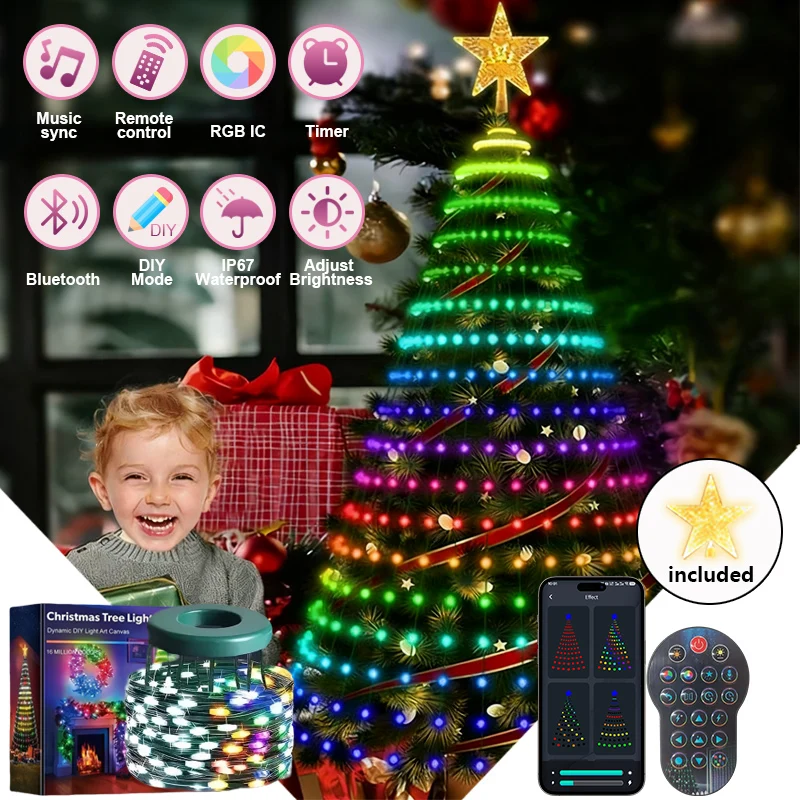 Smart Christmas Tree Lights LED Fairy Lights APP Control Music Sync DIY Scene Modes Multicolor Timing for Christmas Tree Decor